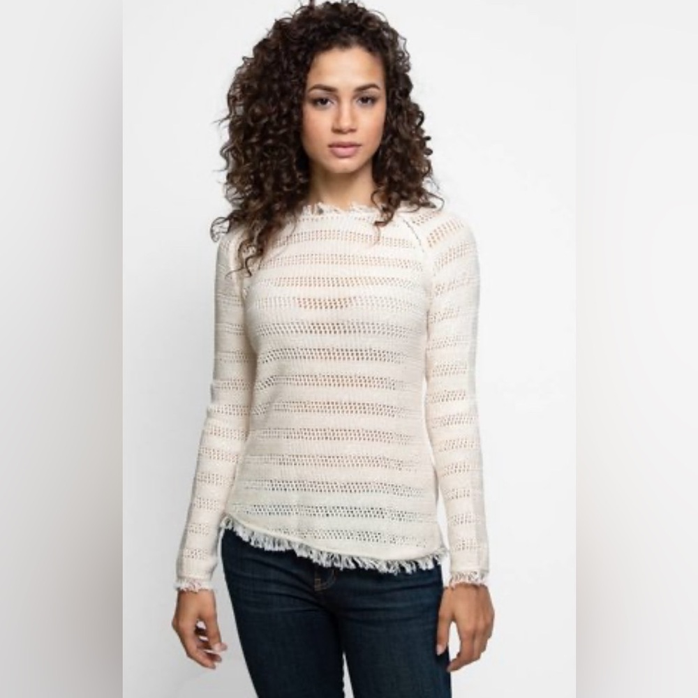 InHabit COTTON FRINGE CREW  Off White Natural Open Knit‎ 100% Cotton EUC Size S